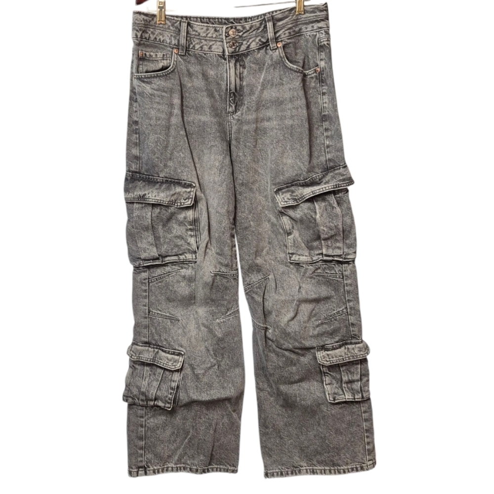 Garage Denim Women's Juniors Size 13 31 Gray Wide Leg Cargo Jeans  Casual Y2K